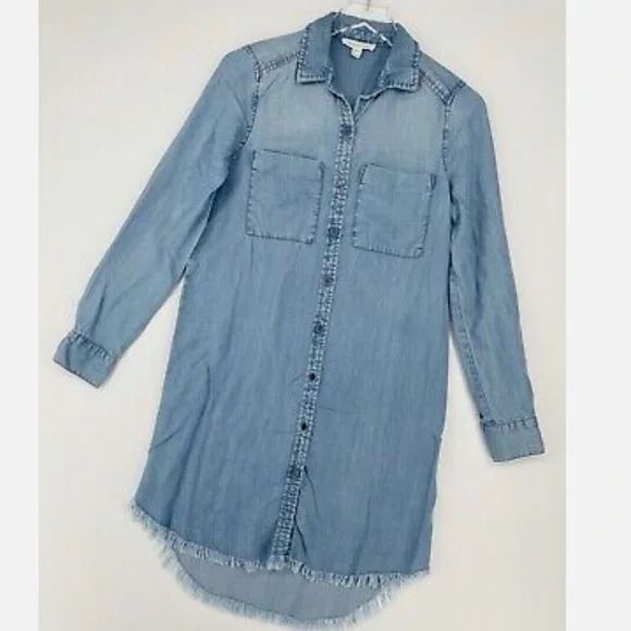 beach lunch lounge chambray dress Light Wash Chambray Mini Shirt Dress - All Dresses main image 1